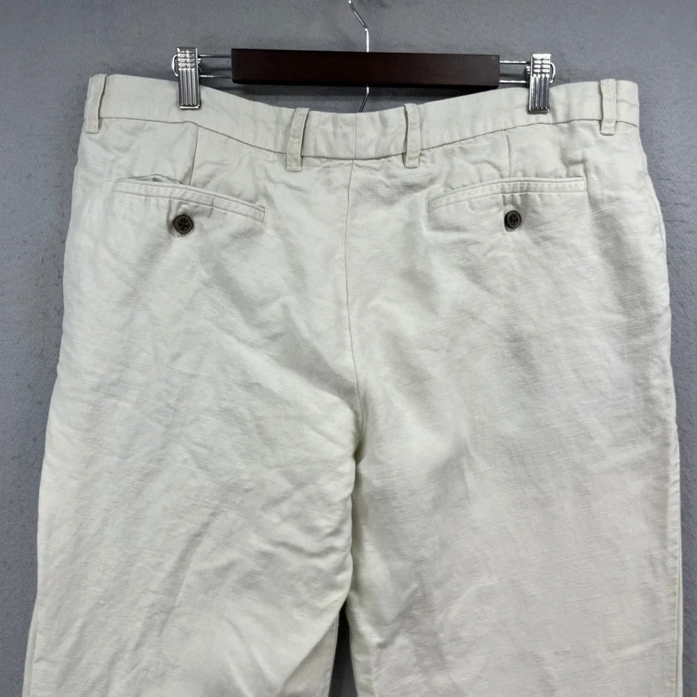 Tommy Bahama Pants Mens 38x32 Ivory Linen Tencel Flat Front Coastal Resort Chino